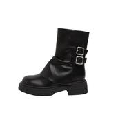100junzidao Women's British Style Knight Boots Pleated Design Chunky Sole Short Boots Fashion Boots for Work Dating and Daily Wear