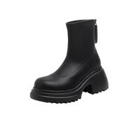 100junzidao Women's Chunky Heel Ankle Boots Thick Sole Chelsea Boots with Rear Zipper Leather British Style Short Boots for Autumn Winter