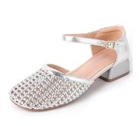 100junzidao Women's High Heeled Sandals Retro Comfortable Breathable Mesh Hollow Bao TOU Flat Ballet Shoes Non-Slip Round Casual Walking Beach Shoes Silver