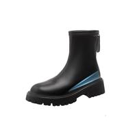 100junzidao Women's Knight Boots Chunky Sole Short Boots with Inner Height Boost Rear Zipper Black Work Boots for Women in Autumn Winter