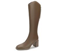 100junzidao Women's Over The Knee Equestrian Riding Boots Rear Zipper Chunky High Heel Slimming Fit Design Brown