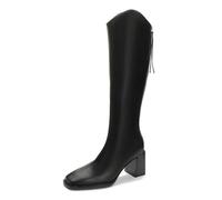 100junzidao Women's Over The Knee Equestrian Riding Boots Rear Zipper Chunky High Heel Slimming Fit Design Black