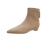 100junzidao Women's Pointed-Toe Suede Ankle Boots - Slim-fit with Rear Zip, Non-Slip Comfort for Work, Everyday Wear in Autumn/Winter Beige