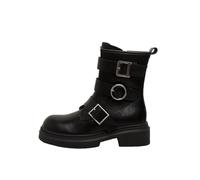 100junzidao Women's Retro Biker Boots Belt Buckle Design Chunky Sole Short Boots Soft Leather Waterproof Anti-Slip Warm Winter Boots