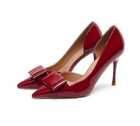 100junzidao Women's Sexy Wedding Shoes Patent Leather Pointed Toe Elegant Closed Slip on Party Work Shoes Comfortable Banquet Bridal Bridesmaid Fine High Heels Red 3.5