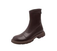 100junzidao Women's Soft Leather Chelsea Boots Chunky Sole Mid Calf Boots with Stretch Gusset Rear Zipper English Style Fashion Boots for Women