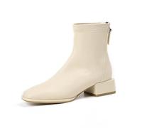100junzidao Women's Square-Toe Short Boots with a 3cm Comfortable Heightening Heel, Lightweight Walking Leather Booties That are Breathable and Will Not Tire Your Feet Beige
