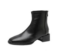 100junzidao Women's Square-Toe Short Boots with a 3cm Comfortable Heightening Heel, Lightweight Walking Leather Booties That are Breathable and Will Not Tire Your Feet Black