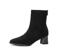 100junzidao Women's Suede Short Boots Chunky Heel Pointed Toe with Back Zip Modern French Style Street Party Ankle Boots Black