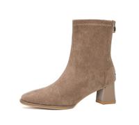 100junzidao Women's Suede Short Boots Chunky Heel Pointed Toe with Back Zip Modern French Style Street Party Ankle Boots Grey