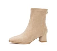 100junzidao Women's Suede Short Boots Chunky Heel Pointed Toe with Back Zip Modern French Style Street Party Ankle Boots Beige
