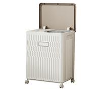100L/26Gal Large Collapsible Laundry Hamper with Handles and Wheels, Plastic Laundry Basket with Lid, Clothes Hampers for Bedroom, Bathroom, Dorm, White