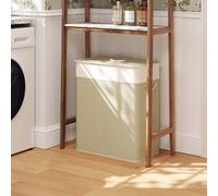 100L Bamboo Double Laundry Hamper with Lid and Rope Handles for Bedroom HOMCOM Off White One Size