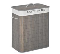100L Bamboo Laundry Basket with Flip Lid Foldable, Grey Lining,