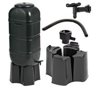 100L Black Water Butt Kit with Stand, Lid & Diverter for Slimline Rain Barrel for Garden