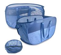 100L Collapsible Laundry Baskets 2 Pack, Extra Large Mesh Pop Up Laundry Hamper, Dirty Clothes Hamper with Reinforced Handles, Folding Hampers for Travel. Dorm or Home Portable Laundry Baskets. Blue