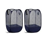 100L Extra Large Mesh Pop Up Laundry Hamper 2 Pack with Pocket and bag, Blue