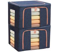 100L Large Capacity Clothes Storage Organizer,Stackable Storage Bags with Foldable Metal Frame, Zipper, Handles, Clear Window, Storage Container Box for Blanket Sweater Comforter Pillow (Navy 2Pack )