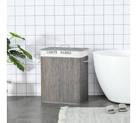 HOMCOM 100L Laundry Basket with Lid String Handles, 2 Section Collapsible Hamper Removable Lining Foldable Water-Resistant Dirty Clothes Storage, Grey