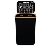 100L Laundry Basket with Lid, 2 Compartments for Sorting Laundry, Hamper Laundry Bin with Care Guide & 2 Removable Inner Bags, Dirty Clothes Basket with Bamboo-Rim Oxford Fabric (Black 100L)