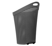 100L Laundry Basket with Wheels - Large Plastic Wheeled Washing Basket with Handle - Heavy-Duty Rattan Laundry Trolley Hamper Clothes Storage Organiser for Bedroom & Bathroom - Grey, 100 Litre