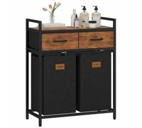 100L Laundry Sorter Hamper Basket 2 Section with Shelf & 2 Drawers | 2 Compartment Clothes Storage Organizer Cart, Pull-Out Removable Oxford Fabric Bags