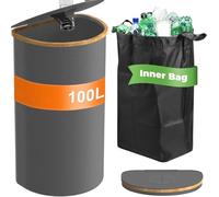 100L Recycling Bin for Kitchen & Home, Removable Reusable Liner, Sorts Metal, Plastic, Paper, Glass, Space-Saving Design, Grey, 75cm High, Eco-Friendly Waste Solution