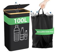 100L Recycling Bins for Kitchen, Large Capacity Bottles Recycle Bin with Lid and Reusable Inner Bag, Plastic Bottle Storage Bin for Indoor