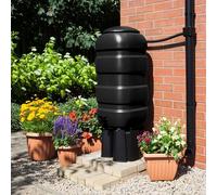 100L Space Saver Black Water Butt Set - Complete With Stand, Tap & Diverter Kit - Rain Saver Garden Water Container For Gardens & Patios - 90cm x 40cm x 40cm Water Butt.