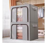 100L wardrobe organizer and storage spacefoldable Oxford cloth steel frame box, transparent windows and waterproof handles, can accommodate large capacity clothes beddingblankets, 2-piece set (purple)