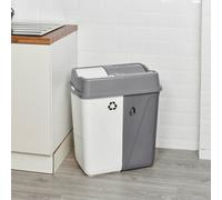 URBNLIVING 100L Duo Kitchen Bin Waste Garbage Can 2 Compartments With Bas Connectors (White/Grey)