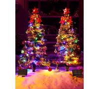 100LED Solar Christmas Tree Lights Outdoor Waterproof, 8 Modes Large Solar Christmas Trees Lights with Xmas Ball & Red Berry, Solar Powered Christmas Decorations for Outside Pathway Garden Yard Decor