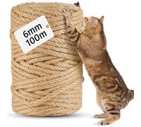 100m/328 feet Sisal Rope for Cat Scratching Post 6mm, Natural Sisal Cat Scratching Post for Cats, Scratching rope for Household, Garden, Crafts, DIY, Decoration - Jute Twine Replacement Cord