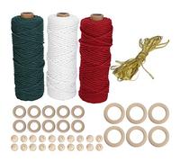 100m Christmas Wrapping String, Cotton Rope Braid Macrame Yarn, Soft Single Strand Cord for DIY Crafts, Handmade Holiday Decorations with Golden Wire and Log Fittings