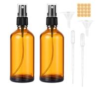 100ml Amber Glass Spray Bottle, 2pcs Empty Fine Mist Spray Bottle, Refillable Brown Glass Spray Bottle with Dropper, Funnels, Label for Cleaning, Aromatherapy, Perfume, Hair, Cosmetic Travel Sprays