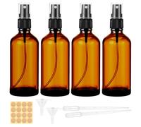 100ml Amber Glass Spray Bottle,4pcs Empty Fine Mist Spray Bottle, Refillable Brown Glass Spray Bottle with Dropper, Funnels, Label for Cleaning, Aromatherapy, Perfume, Hair, Cosmetic Travel Sprays
