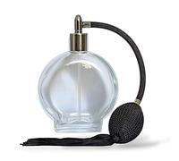 100ml Circle Glass Dressing Table Perfume Atomizer, Refillable, With Black Tassel Sprayer and Silver Fitting, Funnel Included