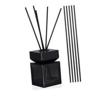 100ml Empty Aromatherapy Wood and Glass Aroma Diffuser Bottle No Fire | Black Diffuser Bottle, Wooden Lid and Rattan Set, Office Home Scent Use, Chic Stylish Square Shape