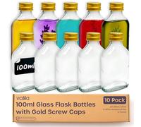 100ml Glass Flask Bottles with Gold Screw Caps, Labels and Pen - 10 Pack Reusable Empty Glass Bottles for Sloe Gin, Liqueur or Homemade Vinegar