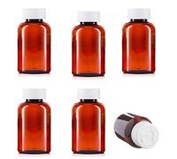 100ml Pill pots with lids, Empty Plastic Medicine Amber Bottles, Pill Storage pots and Child Safety caps, Strong Reusable Medicine Storage pots, 6 x 100ml Pill Pots and lids