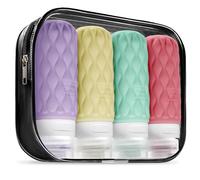 100ml Silicone Travel Bottles for Toiletries with Labels/Clear Bag, Holiday Travel Essentials Leakproof Refillable Squeeze Travel Size Containers Set for Shampoo and Conditioner