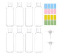 100ml Travel Bottles for Toiletries 100ml, 8Pcs Empty Refillable Travel bottles with 2 Funnels and Colorful Labels, Plastic travel bottles, Reuseable Clear travel bottles for Shampoo Lotions Cosmetics