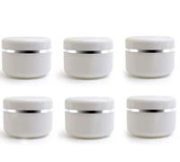 100ml White Silver Edge Empty Refillable Cosmetic Plastic Jars with Dome Lid Make Up Face Cream Lip Balm Lotion Storage Container Travel Case Bottle Pot Pack of 6 (100ml/3.34oz)
