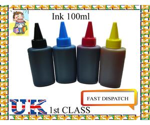 100ml X 4 Universal Printer Refill Ink Bottles for CISS or Refillable Cartridges