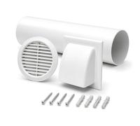 100mm 4 Inch Wall Vent Kit with 500mm Duct, Grille and Backdraught Cowl | For Bathrooms, Kitchens, Toilets and Utility Rooms, Through-Wall Airflow, Insect Screen, Backdraught Protection, White Finish