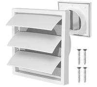 100mm External Gravity Grille Air Vent Cover, White Exhaust Vent Duct Cap | ABS Draught Shutter Covers, with Flyscreen & Screws, for Tumble Dryer Extractor Fan Bathroom Kitchen Garage