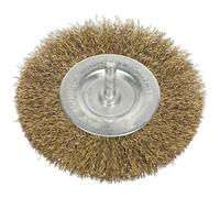 100mm Flat Wire Brush - Brassed Steel Filaments - 6mm Shaft - Up to 4500 rpm