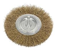 100mm Flat Wire Brush - Brassed Steel Filaments - 6mm Shaft - Up to 4500 rpm