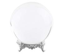100mm K9 Crystal Ball Prop, Photography Crystal Sphere Clear Crystal Balls with Square Base for Home Art Decor (Silver metal base)