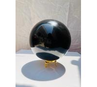 100MM Large Black Tourmaline Sphere, Crystal Sphere, Black Tourmaline Crystal Healing Natural Sphere, Tourmaline ball with golden metal stand Meditation Home Office Decor Crystal gift